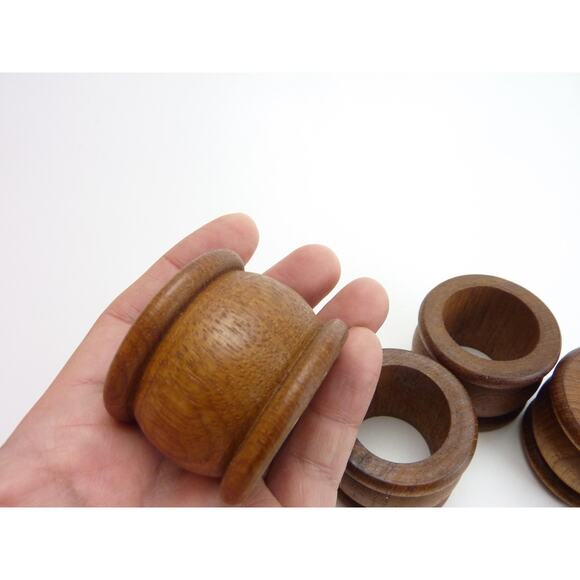 Vintage Wood Napkin Ring Holder Dinner Party Set 4 - Picture 3 of 3